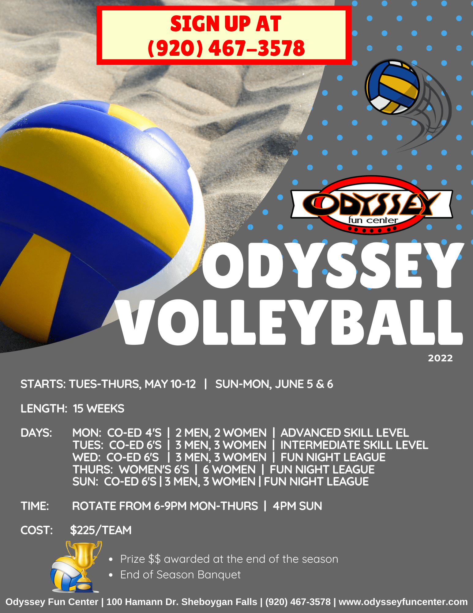 Sand Volleyball Leagues | Summer Volleyball League | Team Volleyball | Odyssey Fun Center | Sheboygan WI